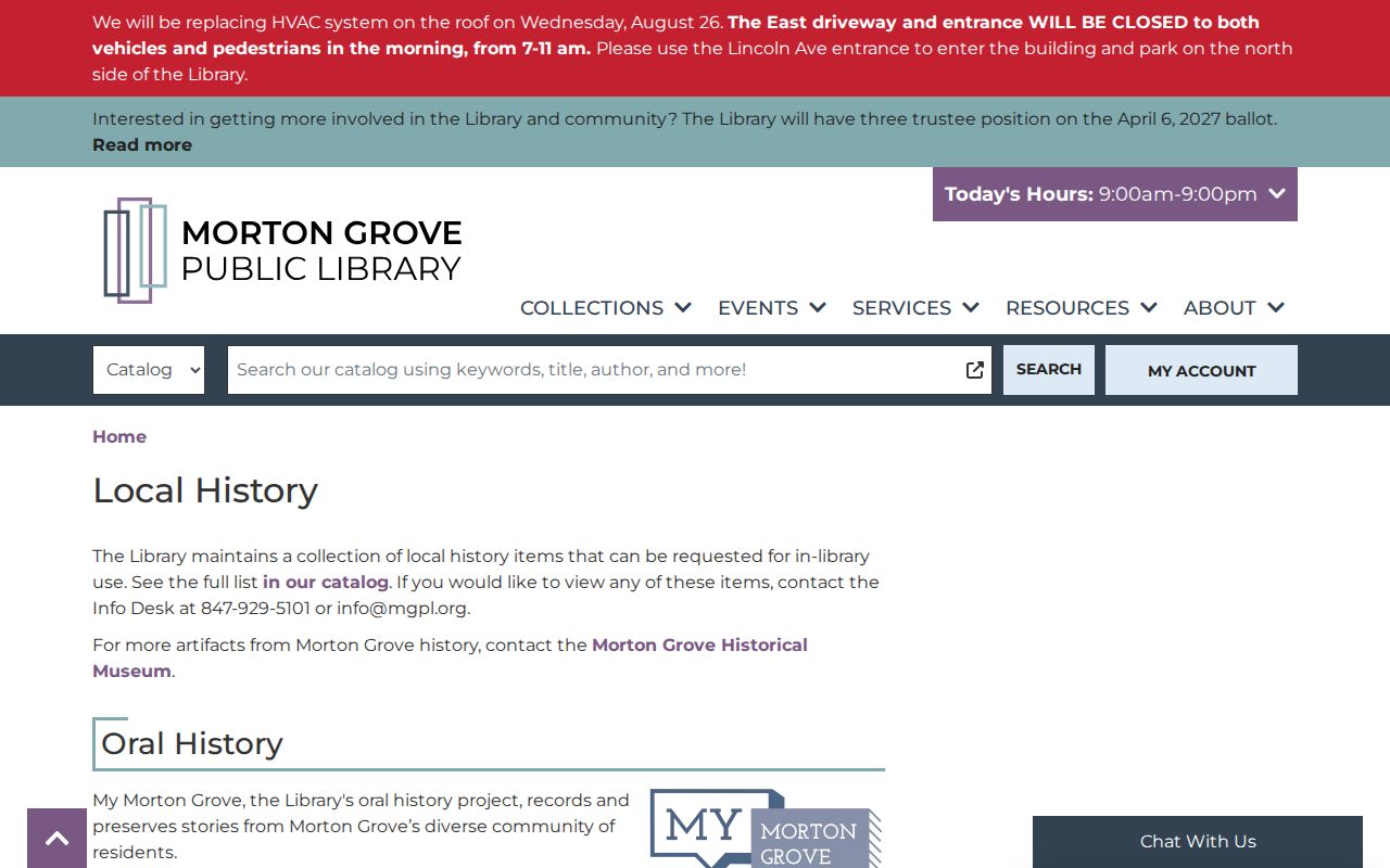 Morton Grove city directory local history collections