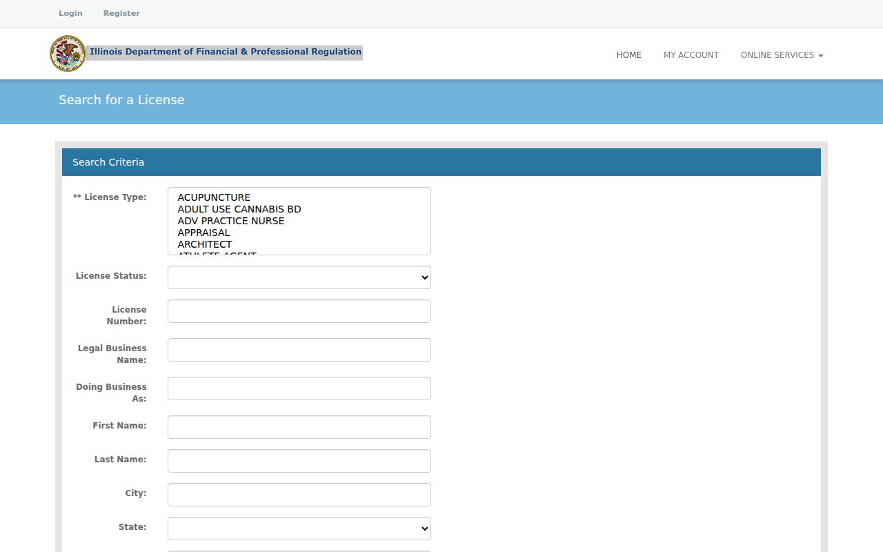 Illinois professional license lookup for a Morton Grove name search