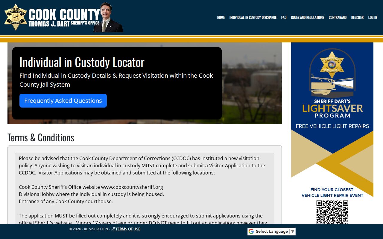 Cook County Sheriff custody locator for current county records