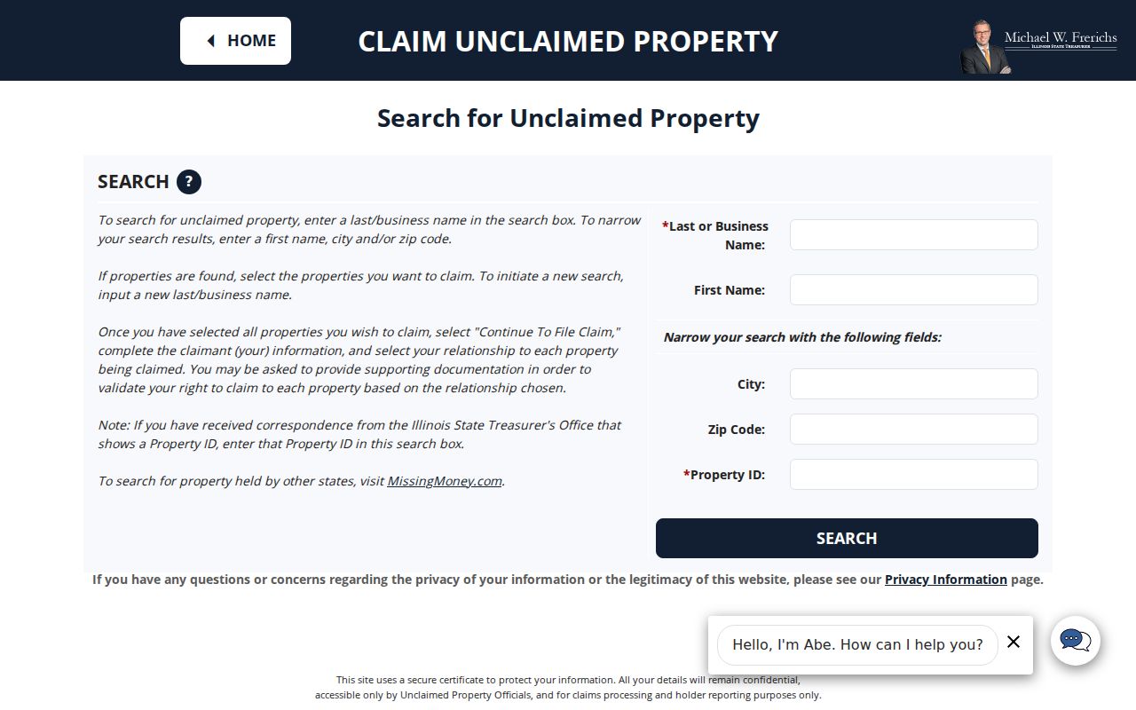 Illinois I-CASH name city and ZIP claim search